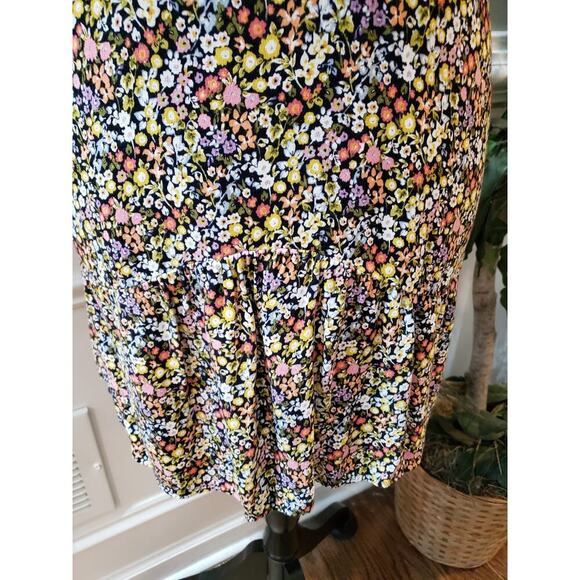 LOFT Petites Dress Women MP Multicolor Floral Short Sleeve Drop Waist Viscose - Picture 9 of 10